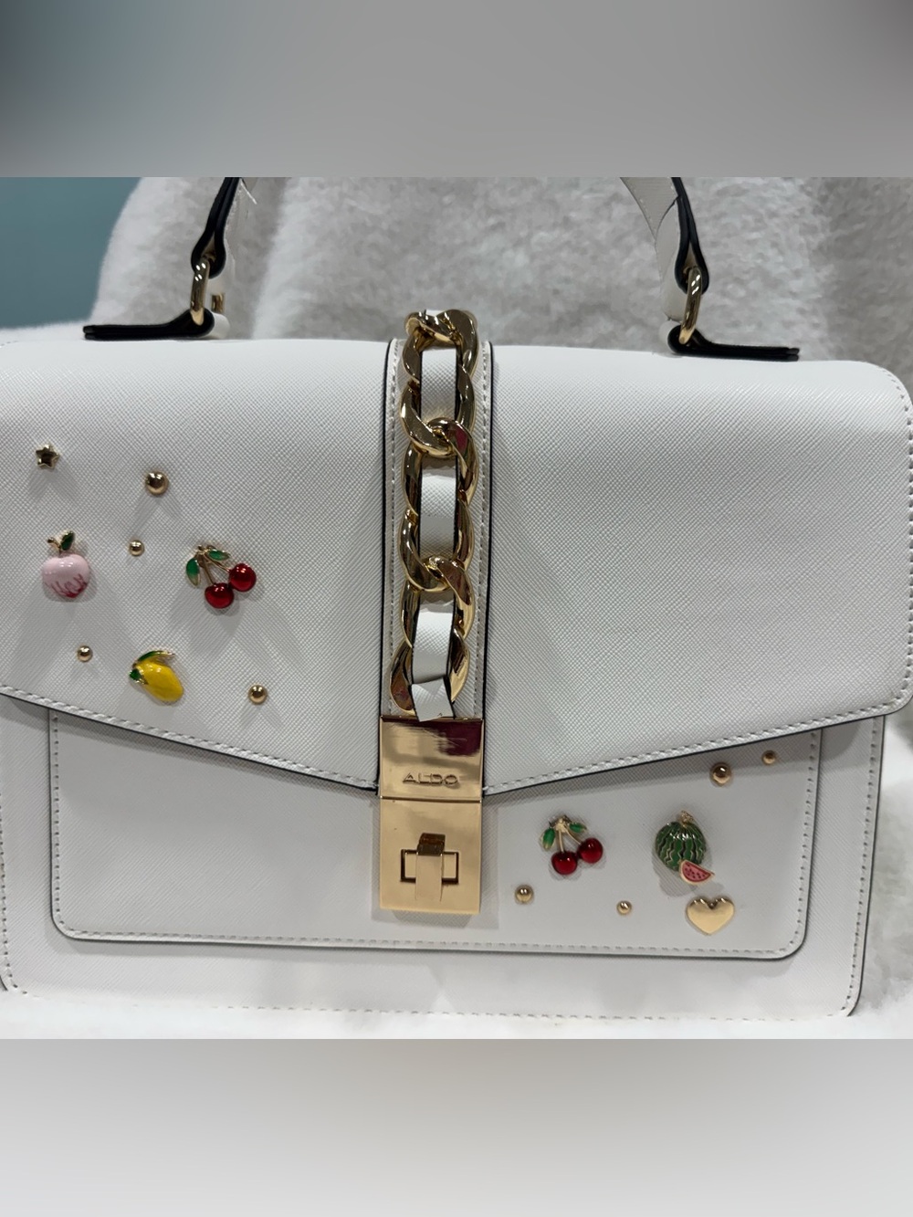 NWOT ALDO White Top-Handle Satchel with Fruit Charms